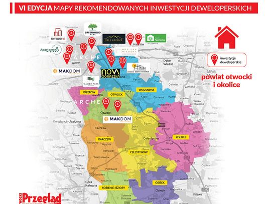 Mapa inwestycji deweloperskich powiatu otwockiego i okolic - jesień 2025 Mapa inwestycji deweloperskich powiatu otwockiego i okolic - jesień 2025
