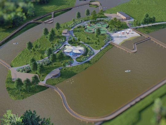 Pomosty, plaża i wodny plac zabaw - plan na Moczydło