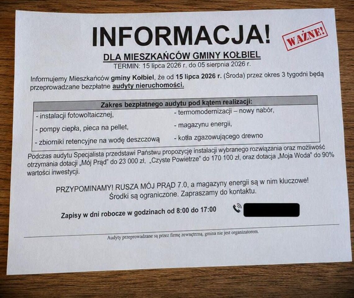 Gmina ostrzega przed ulotkami o bezpłatnych audytach. To nie jest jej akcja Gmina ostrzega przed ulotkami o bezpłatnych audytach. To nie jest jej akcja