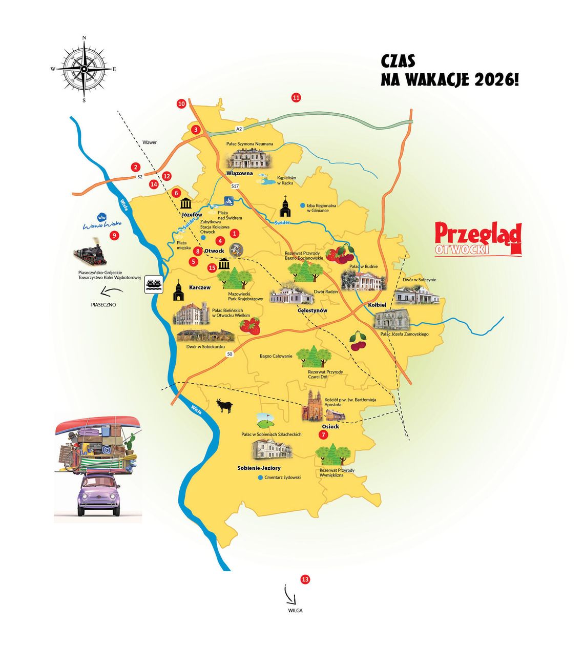 Mapa turystyczno-gastronomiczna powiatu otwockiego i okolic 2026 Mapa turystyczno-gastronomiczna powiatu otwockiego i okolic 2026