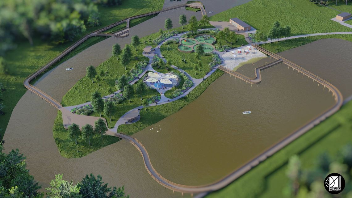 Pomosty, plaża i wodny plac zabaw - plan na Moczydło