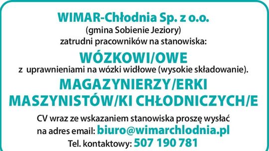 Frima WIMAR-CHŁODNIA zatrudni pracowników