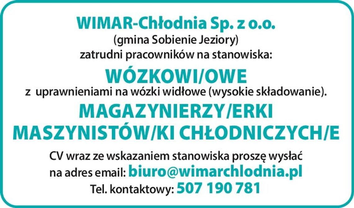 Frima WIMAR-CHŁODNIA zatrudni pracowników