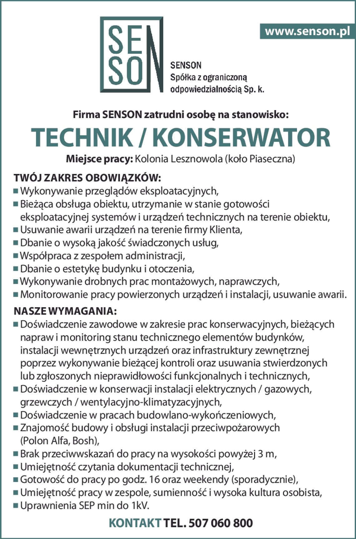 Poszukujemy TECHNIKA / KONSERWATORA