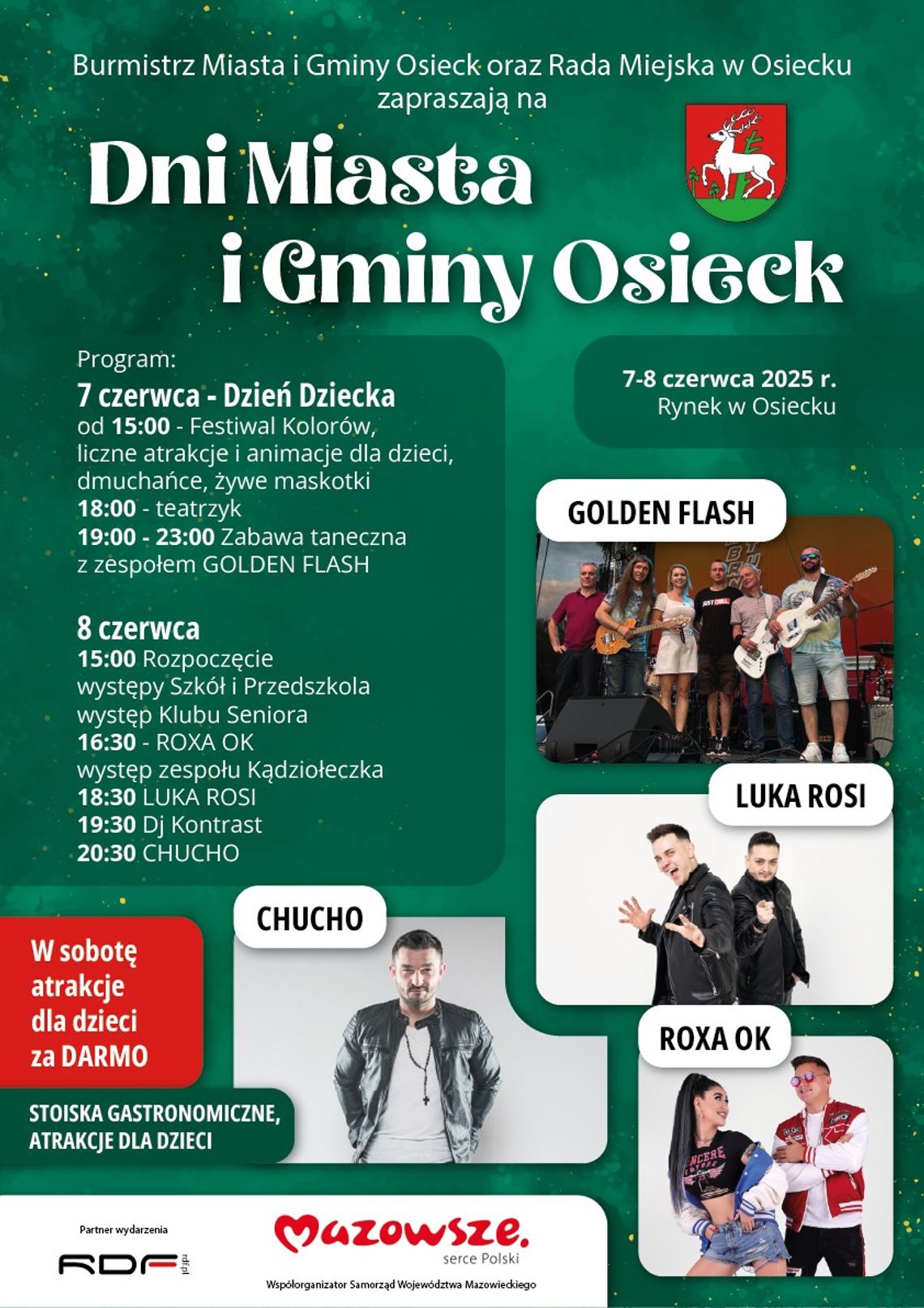 Dni Miasta i Gminy Osieck - Koncerty, festiwal kolorów, dobra zabawa i Dzień Dziecka Dni Miasta i Gminy Osieck - Koncerty, festiwal kolorów, dobra zabawa i Dzień Dziecka