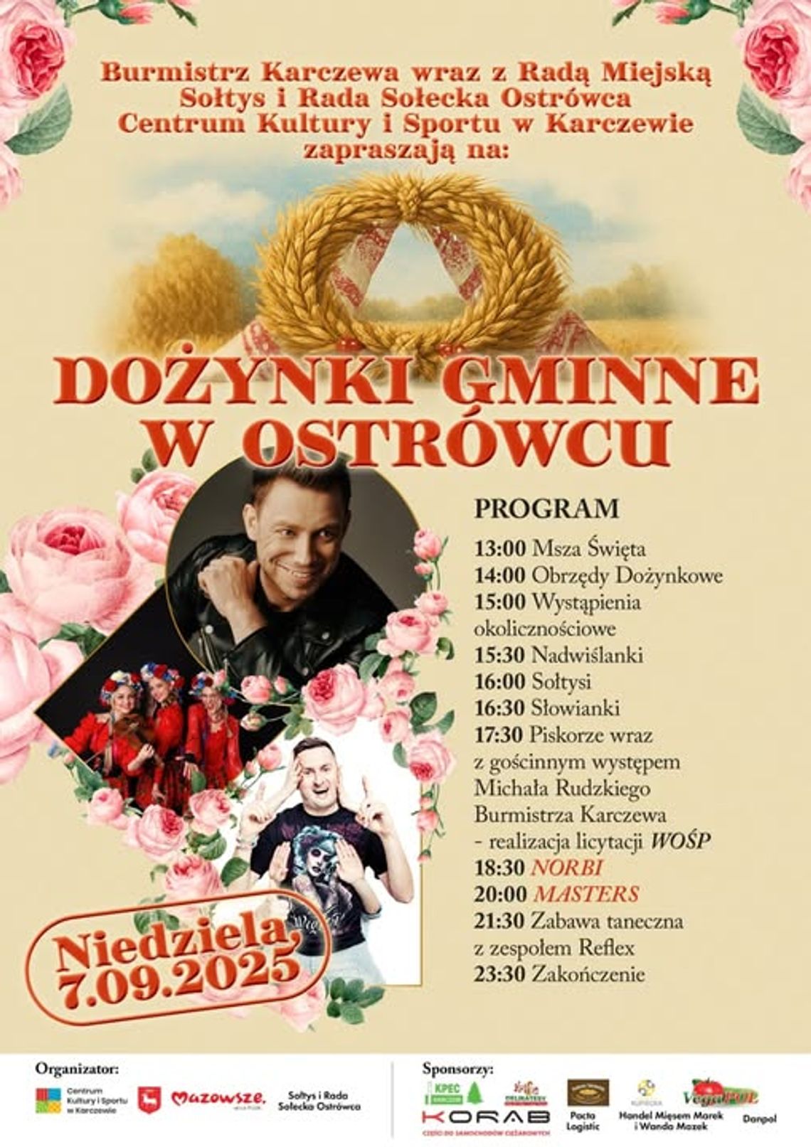 DOŻYNKI GMINNE W OSTRÓWCU - koncerty: NORBI i Zespół Masters DOŻYNKI GMINNE W OSTRÓWCU - koncerty: NORBI i Zespół Masters