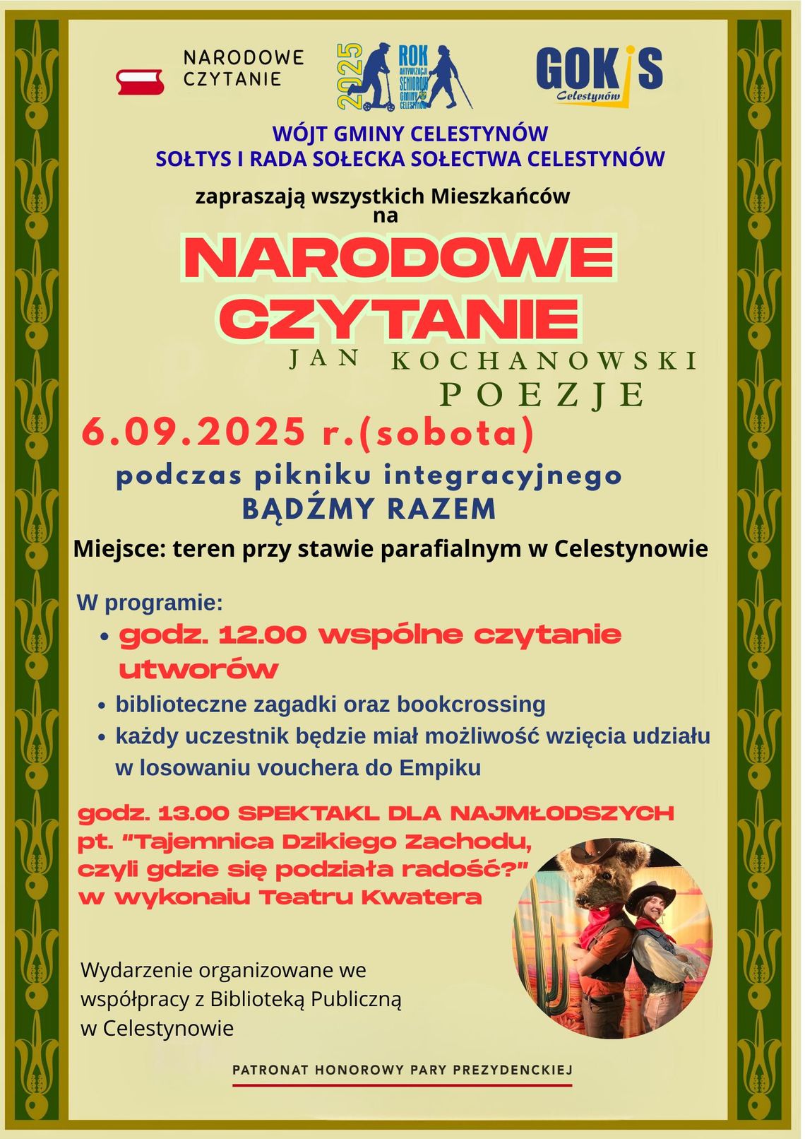 Narodowe Czytanie Jana Kochanowskiego i spektakl dla dzieci w Celestynowie Narodowe Czytanie Jana Kochanowskiego i spektakl dla dzieci w Celestynowie