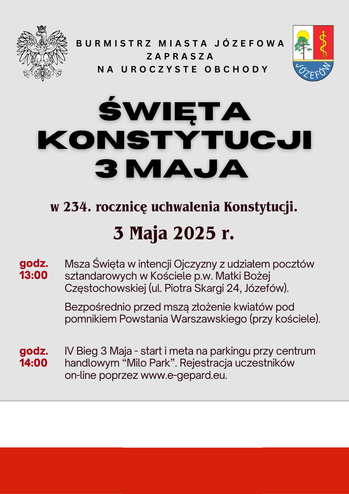 Obchody Święta Konstytucji 3 Maja i IV Bieg 3 Maja w Józefowie Obchody Święta Konstytucji 3 Maja i IV Bieg 3 Maja w Józefowie