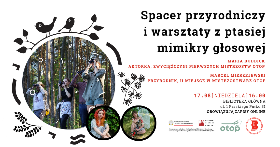 Spacer przyrodniczy i warsztaty z ptasiej mimikry głosowej w Bibliotece w Wesołej Spacer przyrodniczy i warsztaty z ptasiej mimikry głosowej w Bibliotece w Wesołej