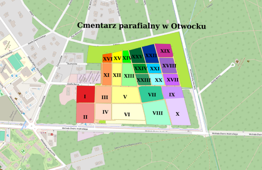 Plan Cmentarza Parafialanego w Otwocku / źródłó Grobonet