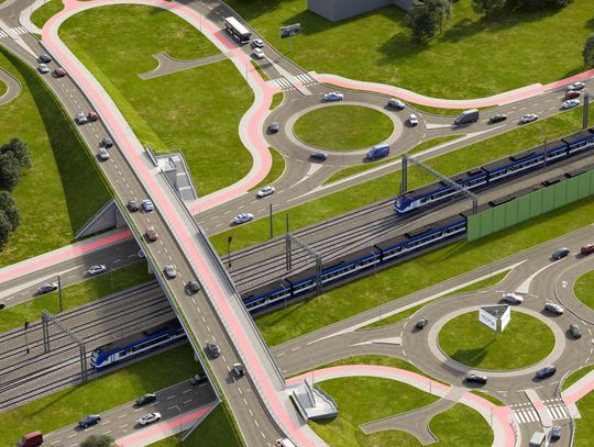 Wizualizacja – bezkolizyjne skrzyżowanie, ul. Werbeny-Brucknera w Warszawie Wizualizacja – bezkolizyjne skrzyżowanie, ul. Werbeny-Brucknera w Warszawie